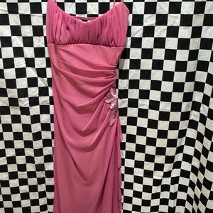 Pink Ruched Empire-Waist Gown for Prom